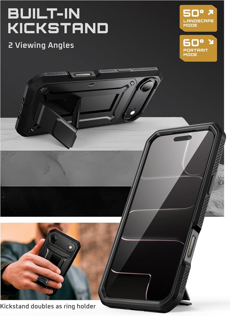 SupCase for iPhone Air Case with Camera Control Button (Unicorn Beetle Pro), [Built-in Kickstand & Screen Protector] [Military-Grade Protection] Heavy Duty Rugged Phone Case for iPhone 17 Air, Black - Image 5
